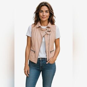 Maralyn & Me Faux Leather Waistcoat Vest Sleeveless Pink Blush Crop Quilted